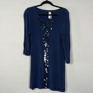 Kische Women's Navy Sequin Long Shirt Top Tunic Holidays